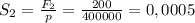 S_2=\frac{F_2}{p}=\frac{200}{400000}=0,0005