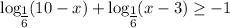 \log_\big{ \frac{1}{6} }(10-x)+\log_\big{ \frac{1}{6} }(x-3)\geq -1