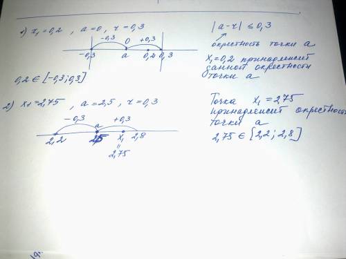 Собъяснением принадлежит ли точка х1 окрестности точки а радиуса r если 1)х1=-0,2,а=0,r=0,3 2)х1=2,7