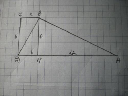 Abcd - прямоугольная трапеция. угол d = углу c = 90 градусов bc=3 cd=6 bd перпендикулярна ab найти п