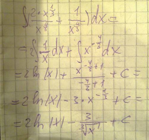Найти неопределенный интеграл (2∛(x)+1)/x^(4/3)