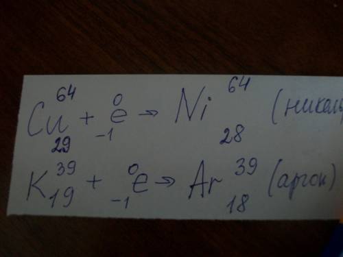 Написать реакцию бета распада калия и меди (9 класс)