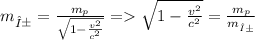 m_{α}= \frac{m_{p}}{ \sqrt{1- \frac{v^2}{c^2} } } = \sqrt{1- \frac{v^2}{c^2} } = \frac{m_{p}}{m_{α}}