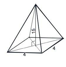 Длина высоты правильной четырехугольной пирамиды равна 15 см, а периметр основания 16 см. вычислите