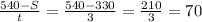 \frac{540-S}{t}= \frac{540-330}{3}= \frac{210}{3}=70