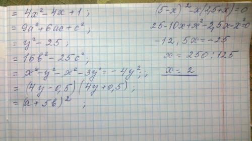 Преобразуйте в многочлен: (2x-1)^2 (3a+c)^2 (y-5)(y+5) (4b+5c)(4b-5c) выражение: (x+y)(x-+3y^2) разл