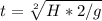 t = \sqrt[2]{H*2/g}