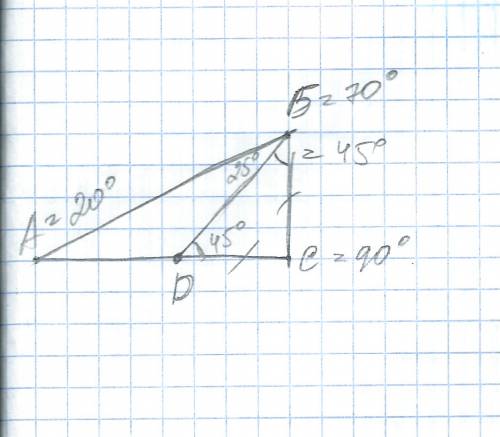 Втреугольнике авс угол с равен 90' , а угол в равен 70' , на катете ас отложен отрезок сд равный св.