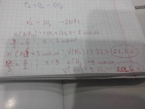 Сколько литров азота и водорода необходимо для получения 134,4 литров аммиака? нужно