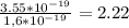 \frac{3.55*10^{-19} }{1,6*10^{-19}} =2.22