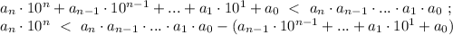 a_n\cdot10^{n}+a_{n-1}\cdot10^{n-1}+...+a_1\cdot 10^1+a_0 \ < \ a_n\cdot a_{n-1}\cdot ...\cdot a_1\cdot a_0 \ ; \\ a_n\cdot10^{n} \ < \ a_n\cdot a_{n-1}\cdot ...\cdot a_1\cdot a_0-(a_{n-1}\cdot10^{n-1}+...+a_1\cdot 10^1+a_0)