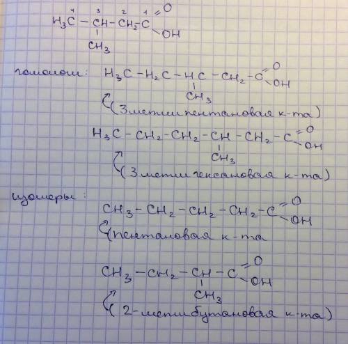 Напишите структурную формулу 3-метилбутановой кислоты. составьте структурные формулы двух гомологов