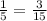 \frac{1}{5}= \frac{3}{15}