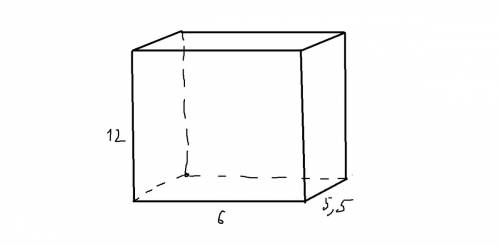 Восновании прямой призмы лежит прямоугольник со сторонами 5,5 см и 6 см. боковое ребро призмы -12 см