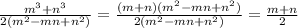 \frac{ m^{3} +n^3}{2(m^2-mn+n^2)} = \frac{(m+n)(m^2-mn+n^2)}{2(m^2-mn+n^2)} = \frac{m+n}{2}
