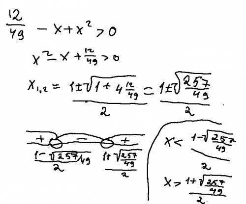 Решите неравенство методом интервалов 12/49-x+x^2> 0