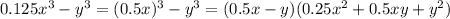 0.125x^3-y^3=(0.5x)^3-y^3=(0.5x-y)(0.25x^2+0.5xy+y^2)