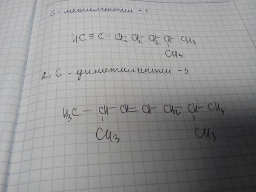 Составьте формулы ув: 6-метилгептин-1, 2,6-диметилгептен-3, 3,4,5-триметилоктин-1.