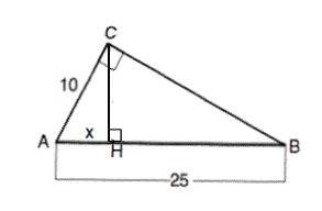 Гипотенуза прямоугольного треугольника равна 25, а один из катетов 10. найдите проекцию другого кате