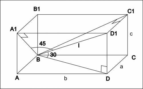 Длина диагонали прямоугольного параллелепипеда равна l,и эта диагональ составляет с одной гранью уго