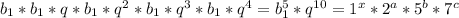 b_1*b_1*q*b_1*q^2*b_1*q^3*b_1*q^4=b_1^5*q^{10}=1^x*2^a*5^b*7^c