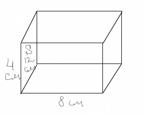 Длина прямоугольного параллелепипеда равна 8 см, высота 4 см, а площадь левой грани 12 см вычисли ег