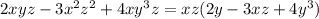 2xyz-3x^2z^2+4xy^3z=xz(2y-3xz+4y^3)