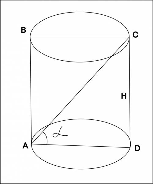 Найдите объем цилиндра, образующая которого равна н, а диагональ осевого сечения образует с плоскост