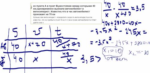 Из пункта а в пункт в,расстояние между которыми 40 км,одновременно выехали автомобилист и велосипеди