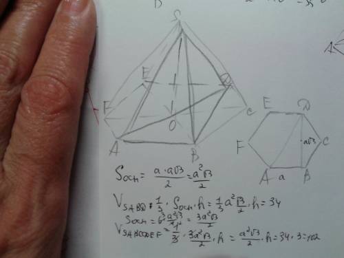 Найдите объём правильной шестиугольной пирамиды sabcdef , если объём треугольной пирамиды sabd равен