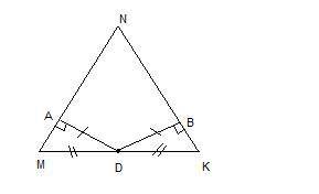 Востроугольном треугольнике mnk из точки d, середины стороны mk, проведены перпендикуляры da и db к