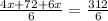 \frac{4x+72+6x}{6} = \frac{312}{6} &#10;