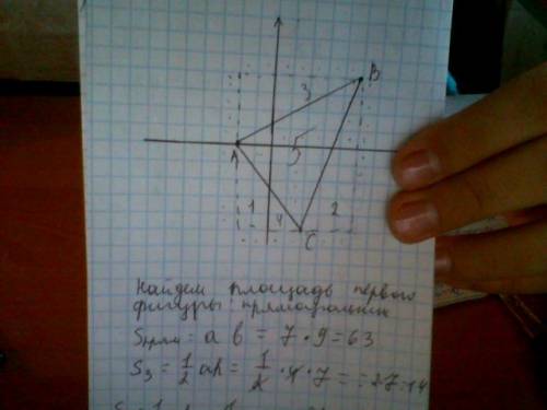 Найдите площадь треугольника abc с вершинами a(-2; 0) b(5; 4) c(2; -5)