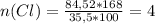 n(Cl)=\frac{84,52*168}{35,5*100}=4