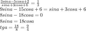 Найдите tgα, если (3sinα−5cosα+2)/sinα+3cosα+6=1/3.