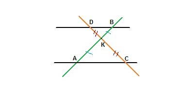 Точка к - середина отрезков ав и сд 1) докажите что ас параллельна вд 2) найдите угол скв, если он б