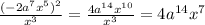 \frac{(-2a^7x^5)^2}{x^3} = \frac{4a^{14}x^{10}}{x^3} =4a^{14}x^7