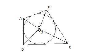 Докажите,что если в четырехугольник авсд вписана окружность с центром в точке о,то угол аов+ угол со
