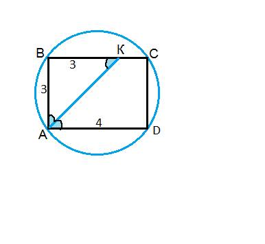 Около параллелограмма abcd со сторонами ab=3 и bc=4 описана окружность: 1. найти периметр квадрата п