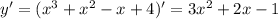 y'=(x^3+x^2-x+4)' = 3 x^{2} +2x-1