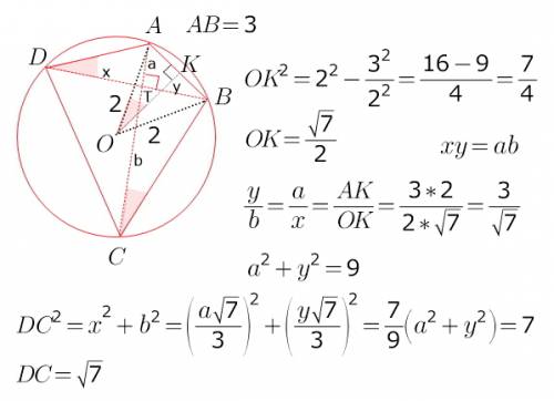 Вокруг четырехугольника abcd со взаимно перпендикулярными диагоналями описанна окружность радиусом 2