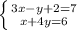 \left \{ {{3x-y+2=7} \atop {x+4y=6}} \right.