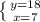 \left \{ {{y=18} \atop {x=7}} \right.