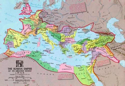 Обведи границу римской империи при наибольшем её расширении