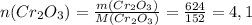 n(Cr_2O_3)= \frac{m(Cr_2O_3)}{M(Cr_2O_3)} = \frac{624}{152} =4,1