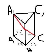 Впрямой призме abca1b1c1, ab=12,bc=21,ac=20. диагональ боковой грани a1c составляет с плоскостью гра