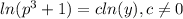 ln (p^3+1)=cln(y), c \neq 0