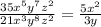 \frac{35x^5y^7z^2}{21x^3y^8z^2} = \frac{5x^2}{3y}