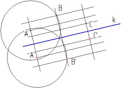 Проведите прямую k и отметьте точки a,b и c, не лежащей на этой прямой. выполините следующие : 1) по
