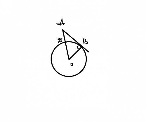 Отрезок ab = 48 касается окружности радиуса 14 с центром o в точке b. окружность пересекает отрезок